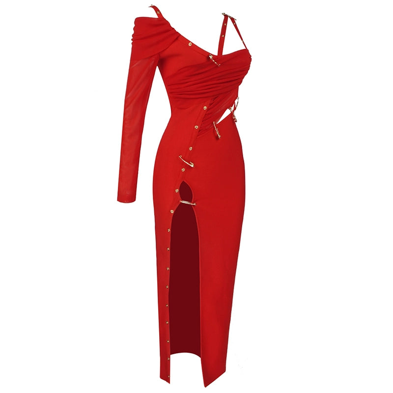 Angelina Red Long Dress With Long Sleeve